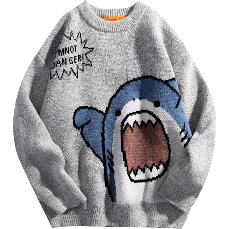 Shark Men Winter Pullover High Collar Sweater