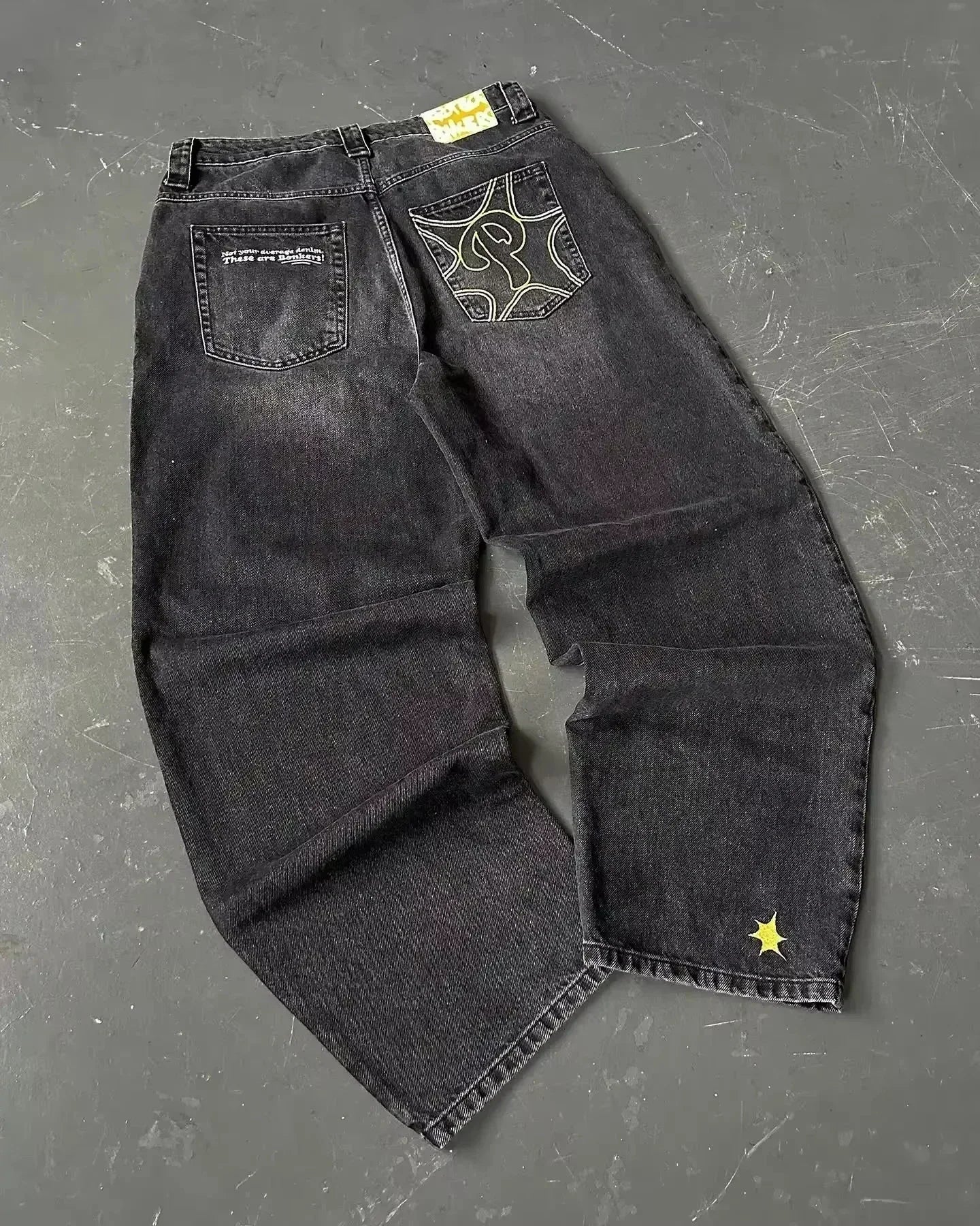 American Street Trend Letter Embroidered Loose Jeans