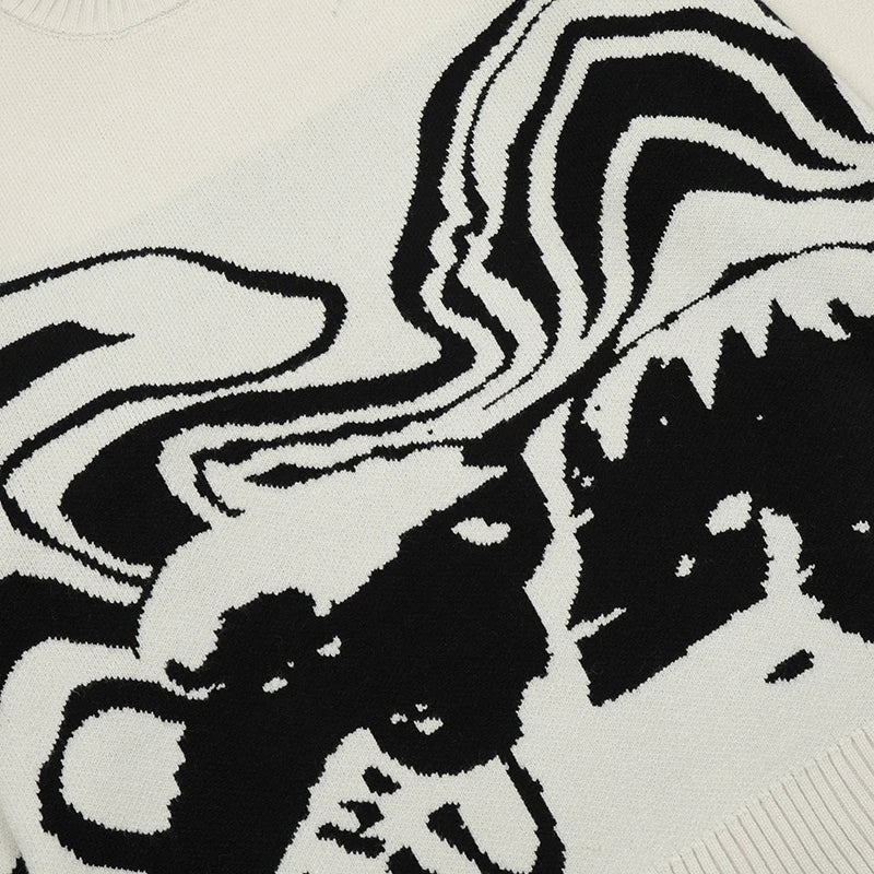 Retro Painting Skull Graphic Hip Hop Knitted Sweater