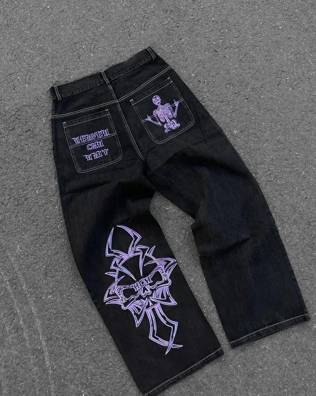 American Street Trend Letter Embroidered Loose Jeans