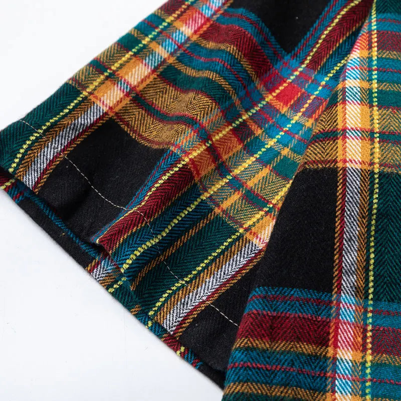 Rainbow Plaid Button Baggy Cotton Shirt
