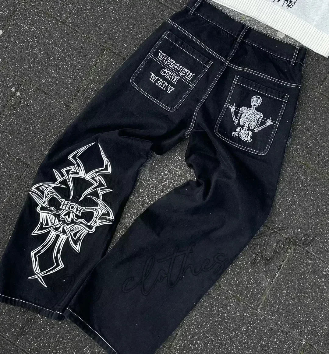 American Street Trend Letter Embroidered Loose Jeans