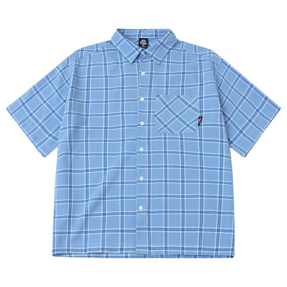 Summer Letter Eembroidery Short Sleeve Plaid Shirt