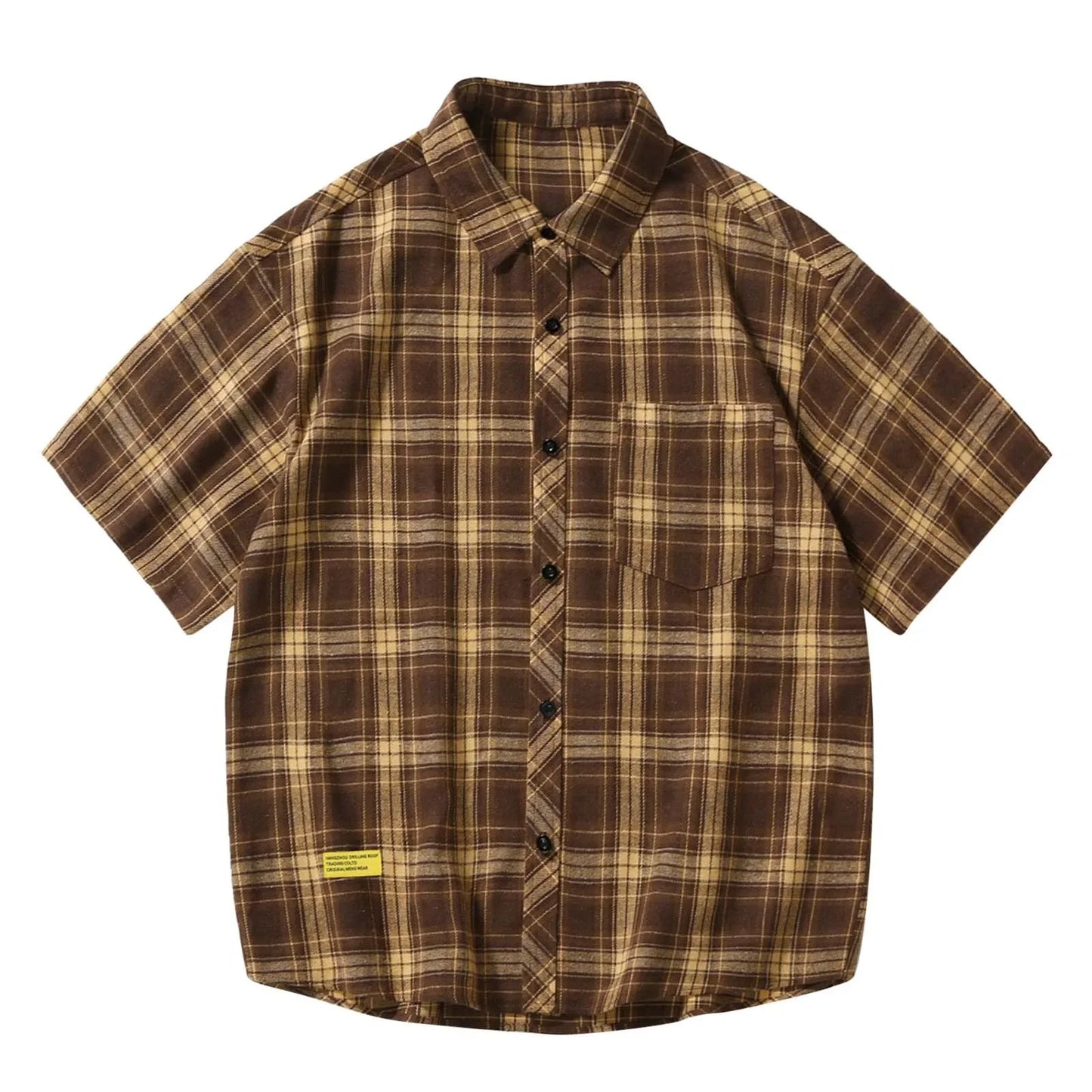 Men's Short Sleeved Japanese Vintage Plaid Printed Shirt