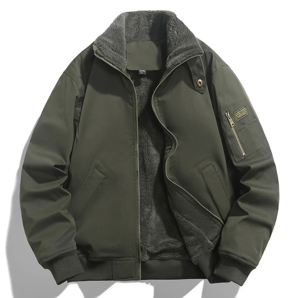Winter Men Fluffy Collar Fleece Warm Casual Down Jackets