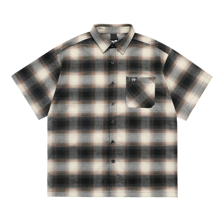 Vintage Plaid Shirts Men Streetwear