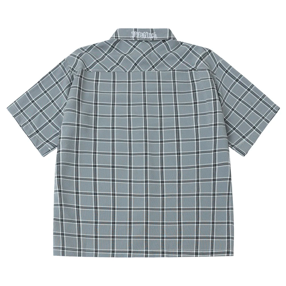 Summer Letter Eembroidery Short Sleeve Plaid Shirt