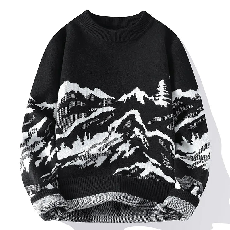 Men Knitwear Retro Street Print Sweater