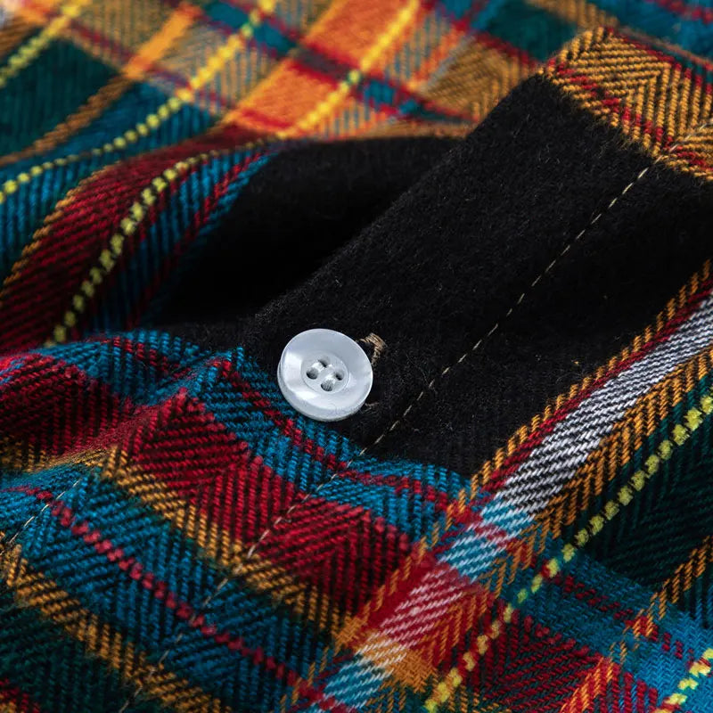 Rainbow Plaid Button Baggy Cotton Shirt