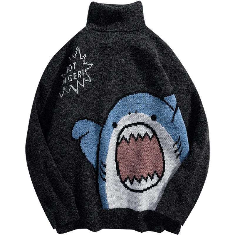 Shark Men Winter Pullover High Collar Sweater