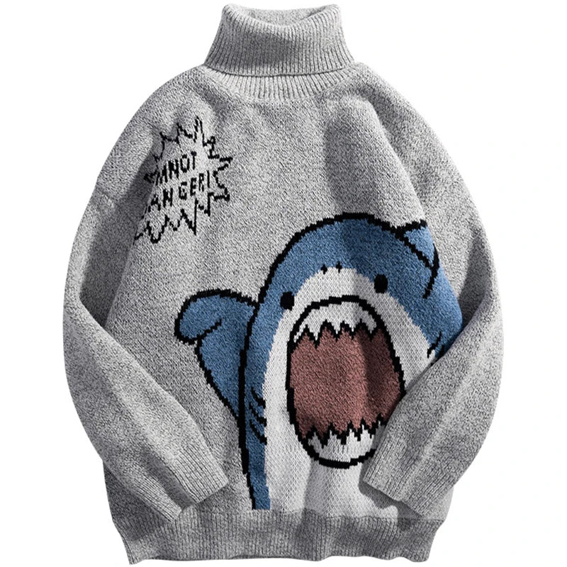 Shark Men Winter Pullover High Collar Sweater