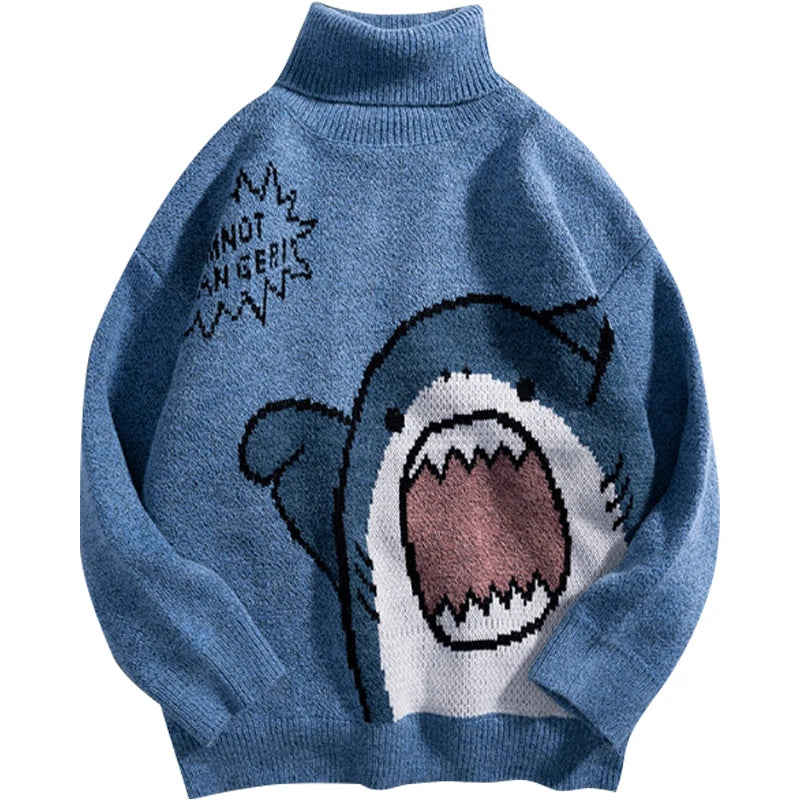 Shark Men Winter Pullover High Collar Sweater