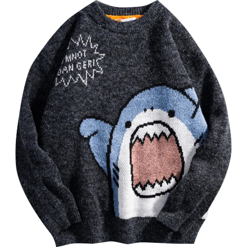 Shark Men Winter Pullover High Collar Sweater
