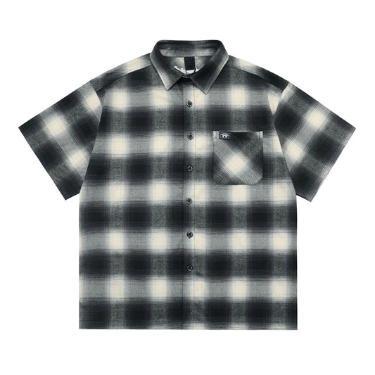 Vintage Plaid Shirts Men Streetwear