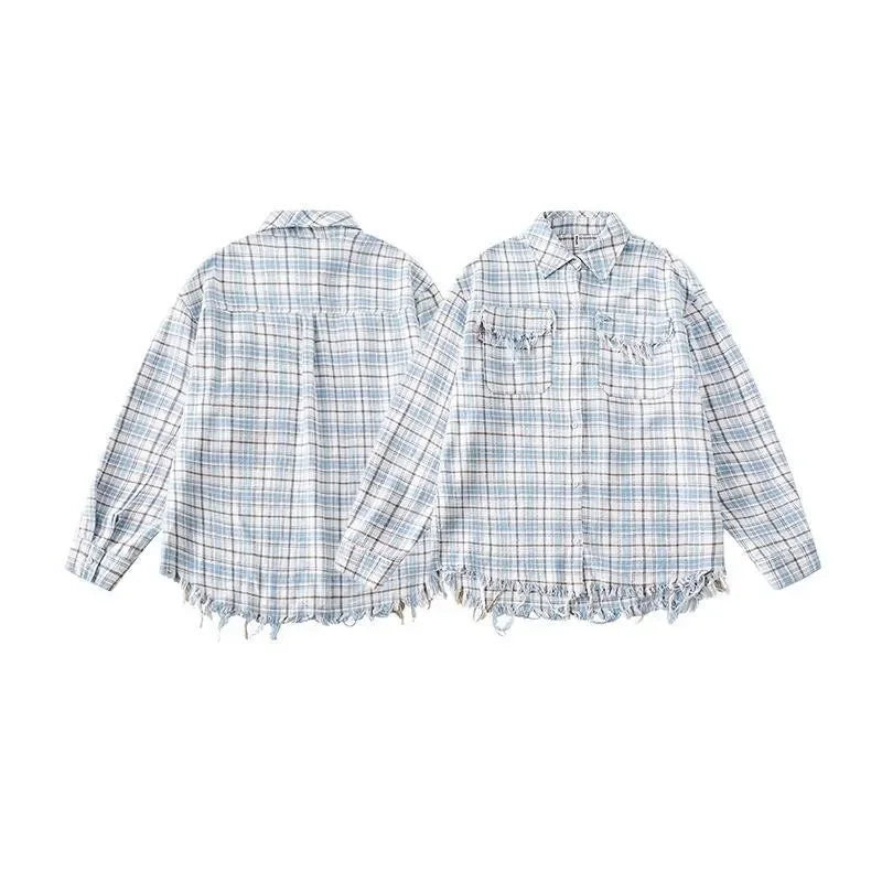 Vintage American Style Fringe Plaid Shirt