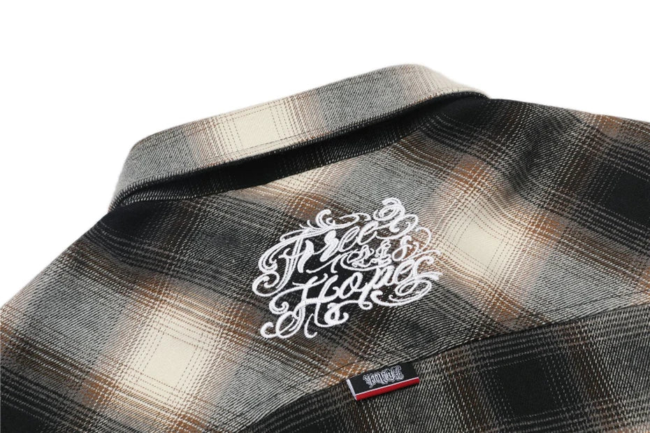 Vintage Plaid Shirts Men Streetwear