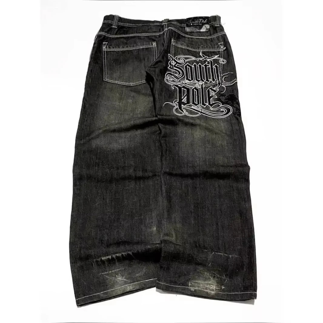 American Street Trend Letter Embroidered Loose Jeans