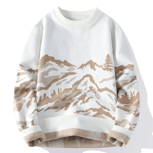 Men Knitwear Retro Street Print Sweater
