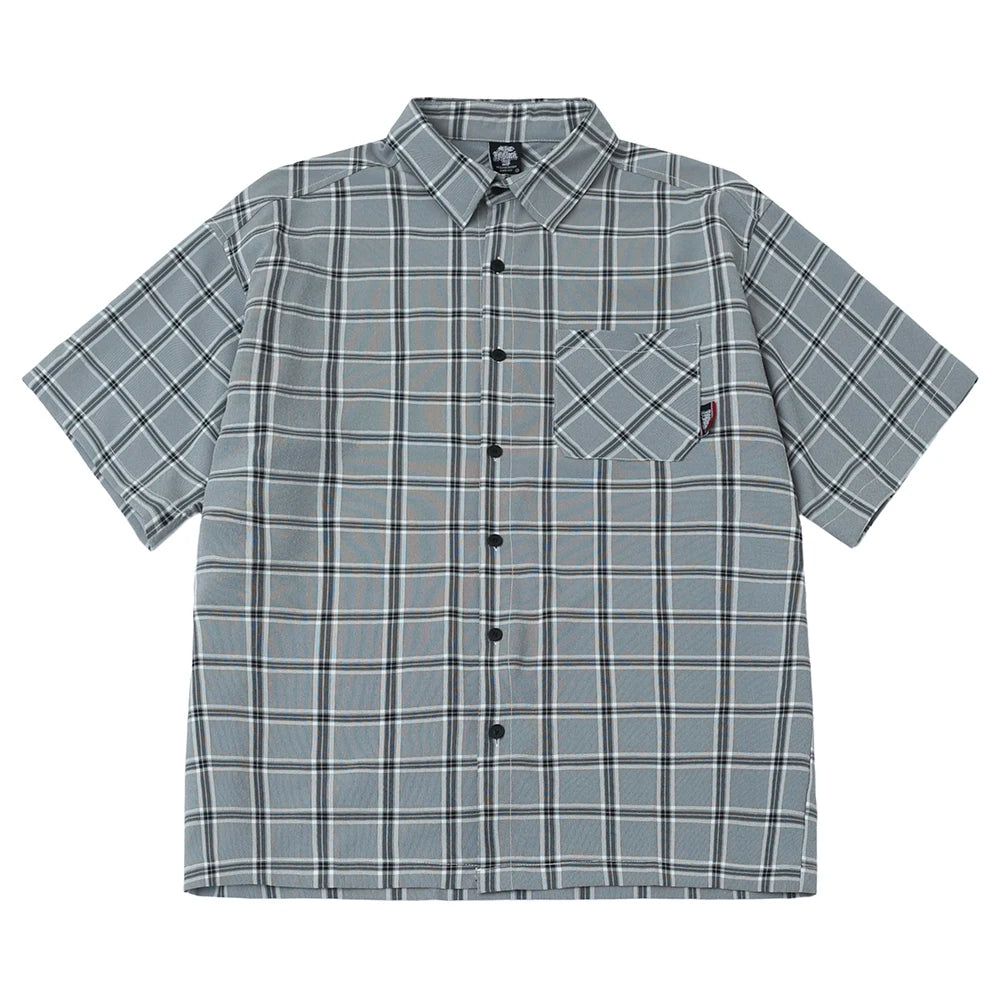 Summer Letter Eembroidery Short Sleeve Plaid Shirt