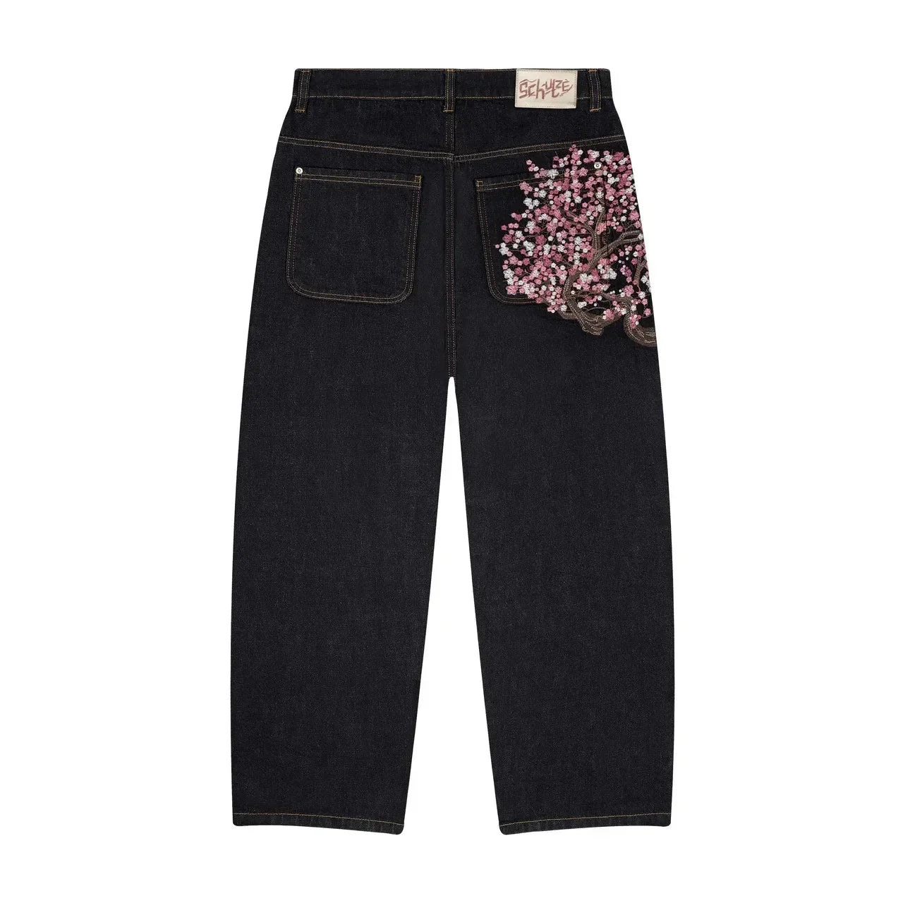Baggy Jeans Plum Blossom Embroidery Y2K