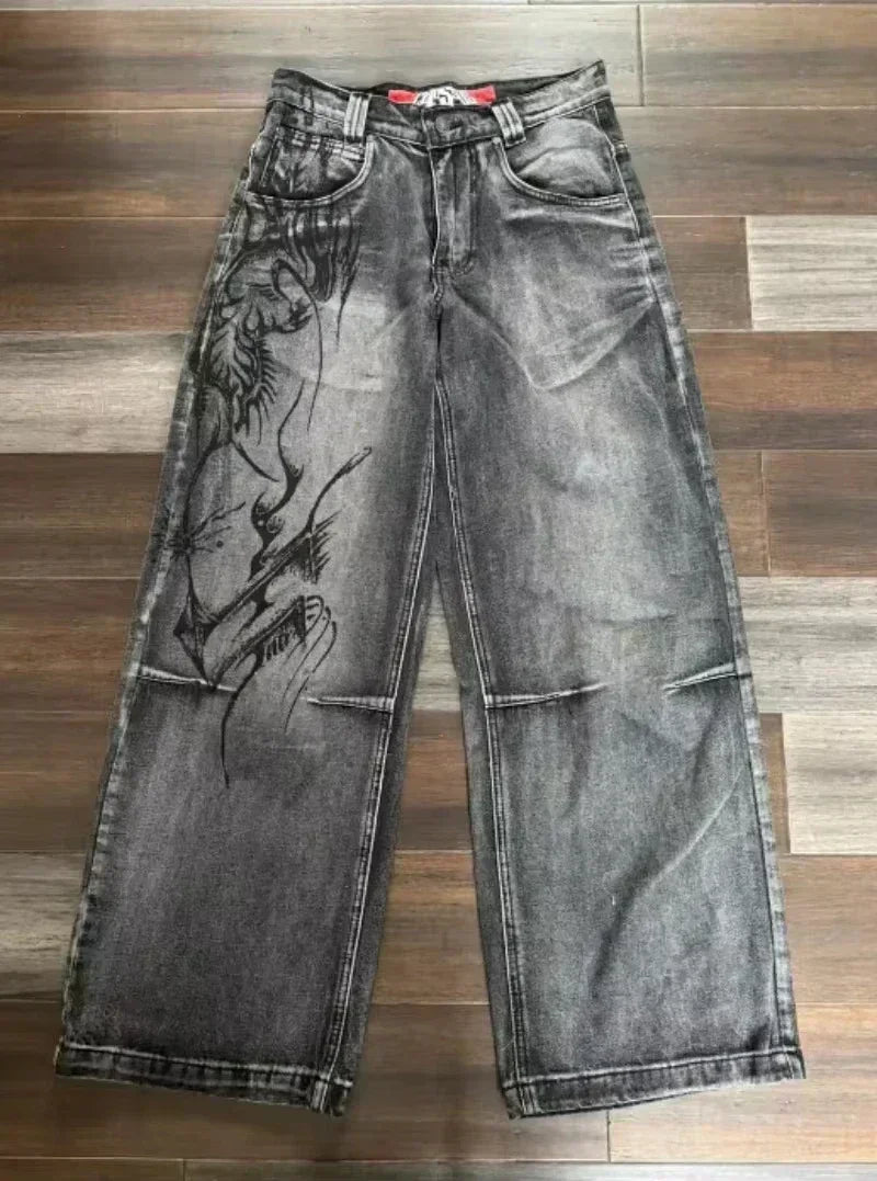 American Street Trend Letter Embroidered Loose Jeans