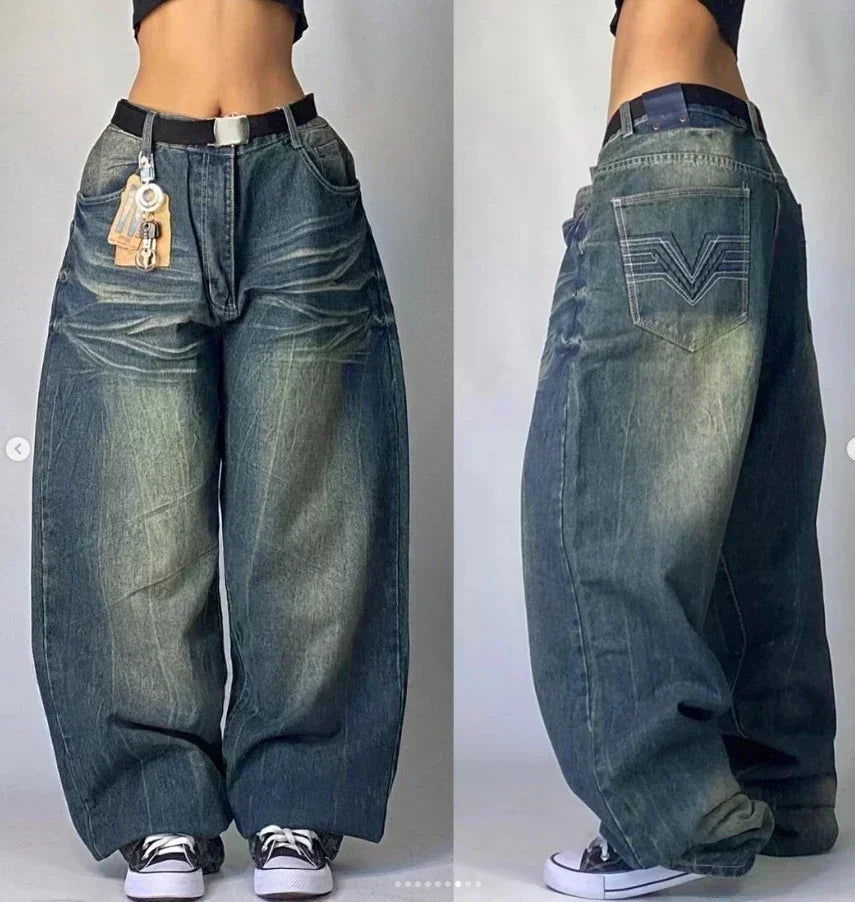 American Street Trend Letter Embroidered Loose Jeans