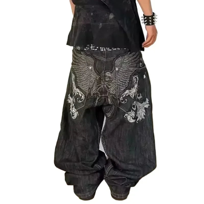 American Street Trend Letter Embroidered Loose Jeans