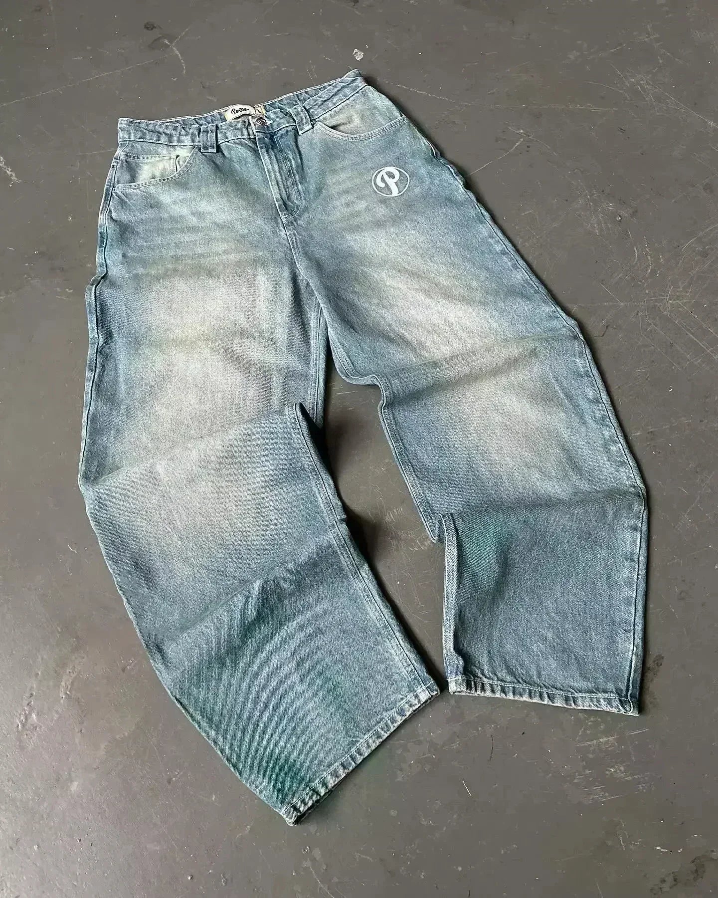 American Street Trend Letter Embroidered Loose Jeans