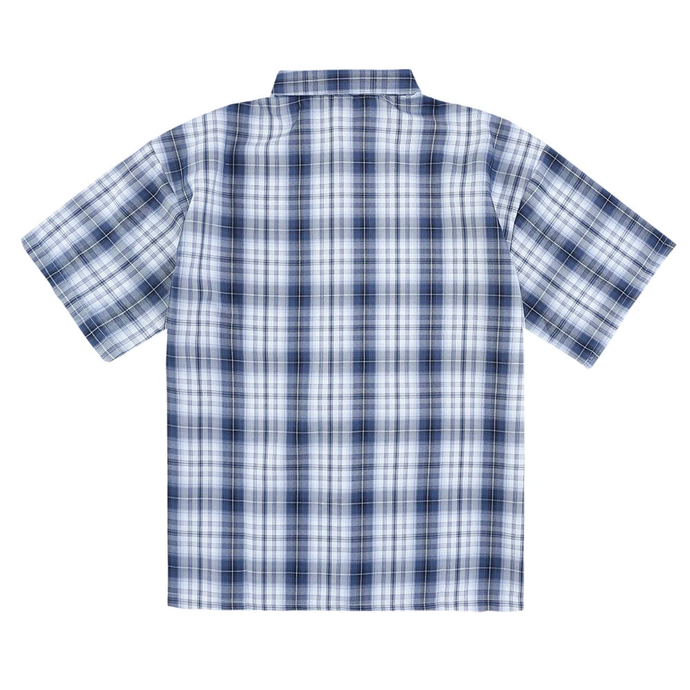 Summer Letter Eembroidery Short Sleeve Plaid Shirt