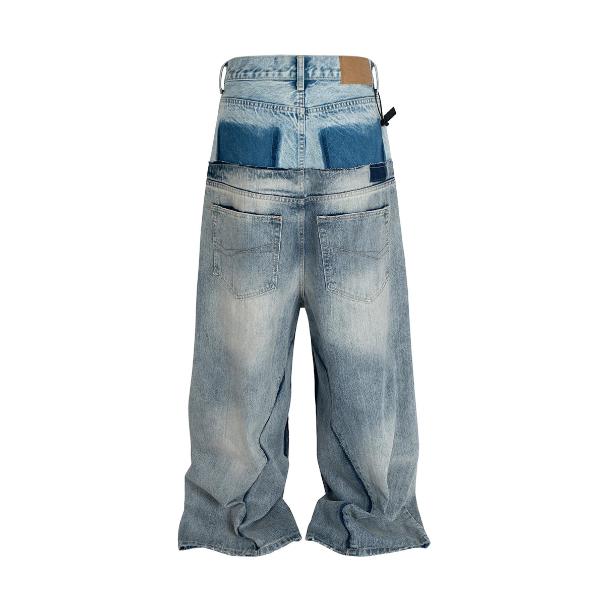 Double-layer Double Waist Patchwork Baggy Jeans