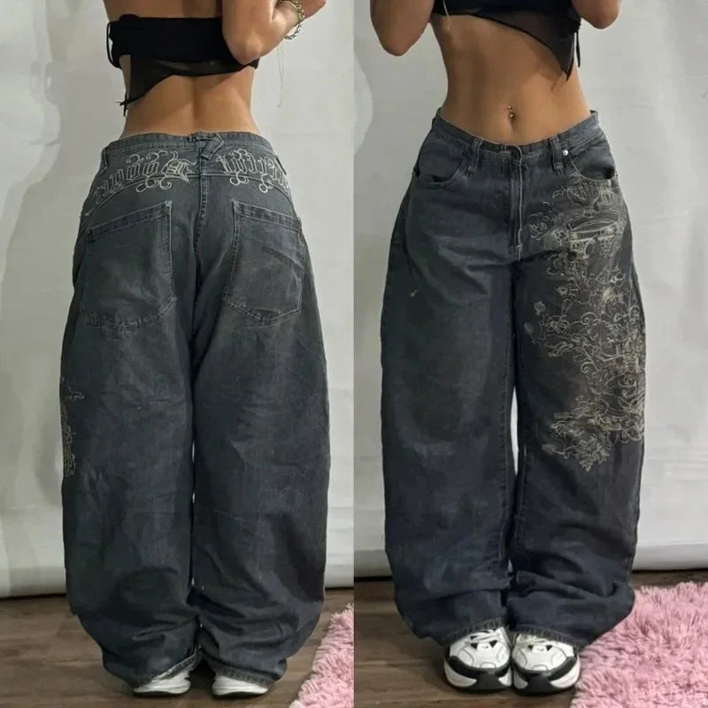 Y2K American New Pattern Embroidery Baggy Jeans