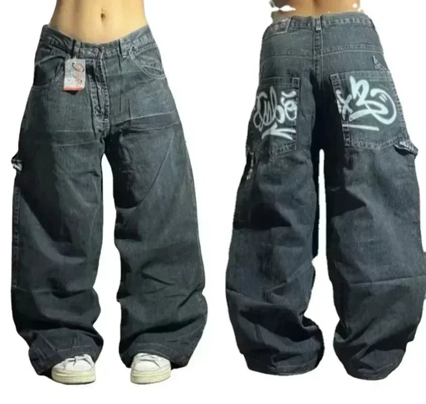 American Street Trend Letter Embroidered Loose Jeans
