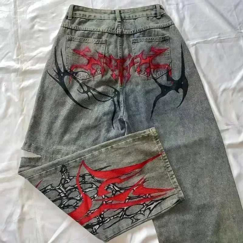 American Street Trend Letter Embroidered Loose Jeans