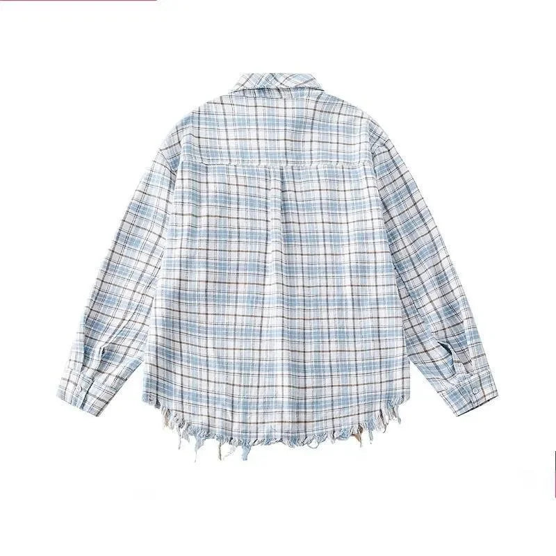 Vintage American Style Fringe Plaid Shirt