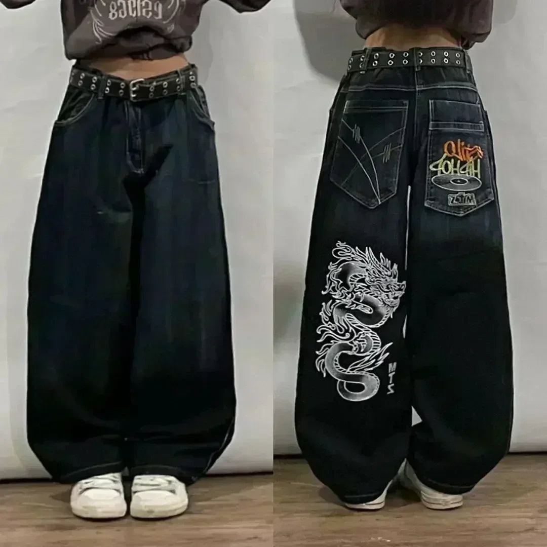 American Street Trend Letter Embroidered Loose Jeans