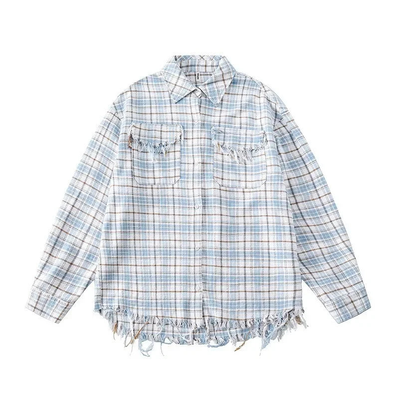 Vintage American Style Fringe Plaid Shirt