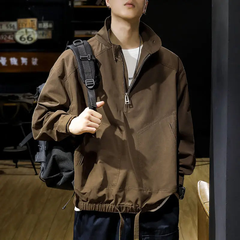 Retro Work Suit Men's Half Zipper Jacket