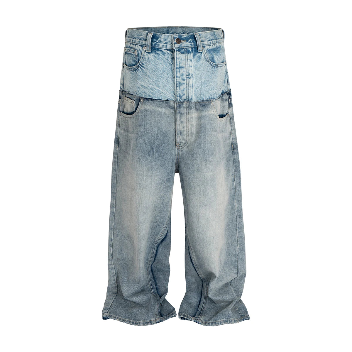 Double-layer Double Waist Patchwork Baggy Jeans