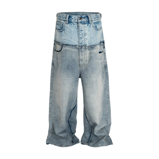 Double-layer Double Waist Patchwork Baggy Jeans