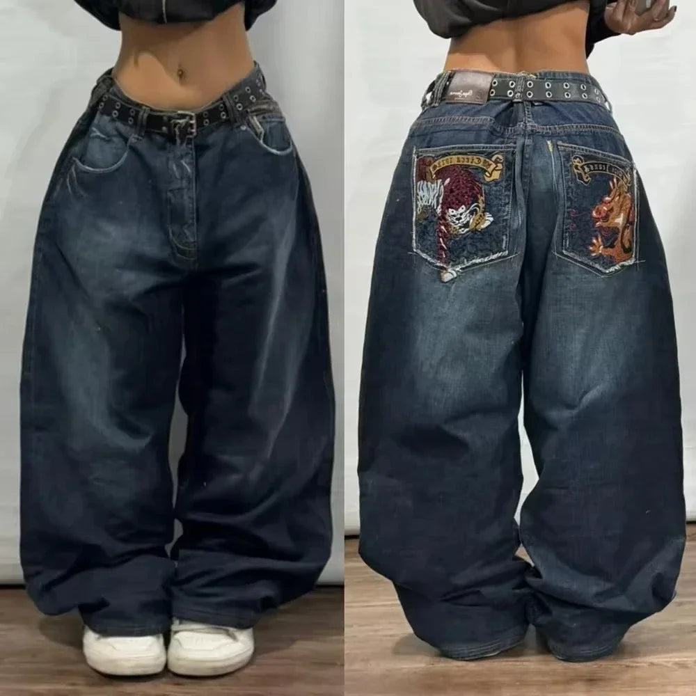 American Street Trend Letter Embroidered Loose Jeans