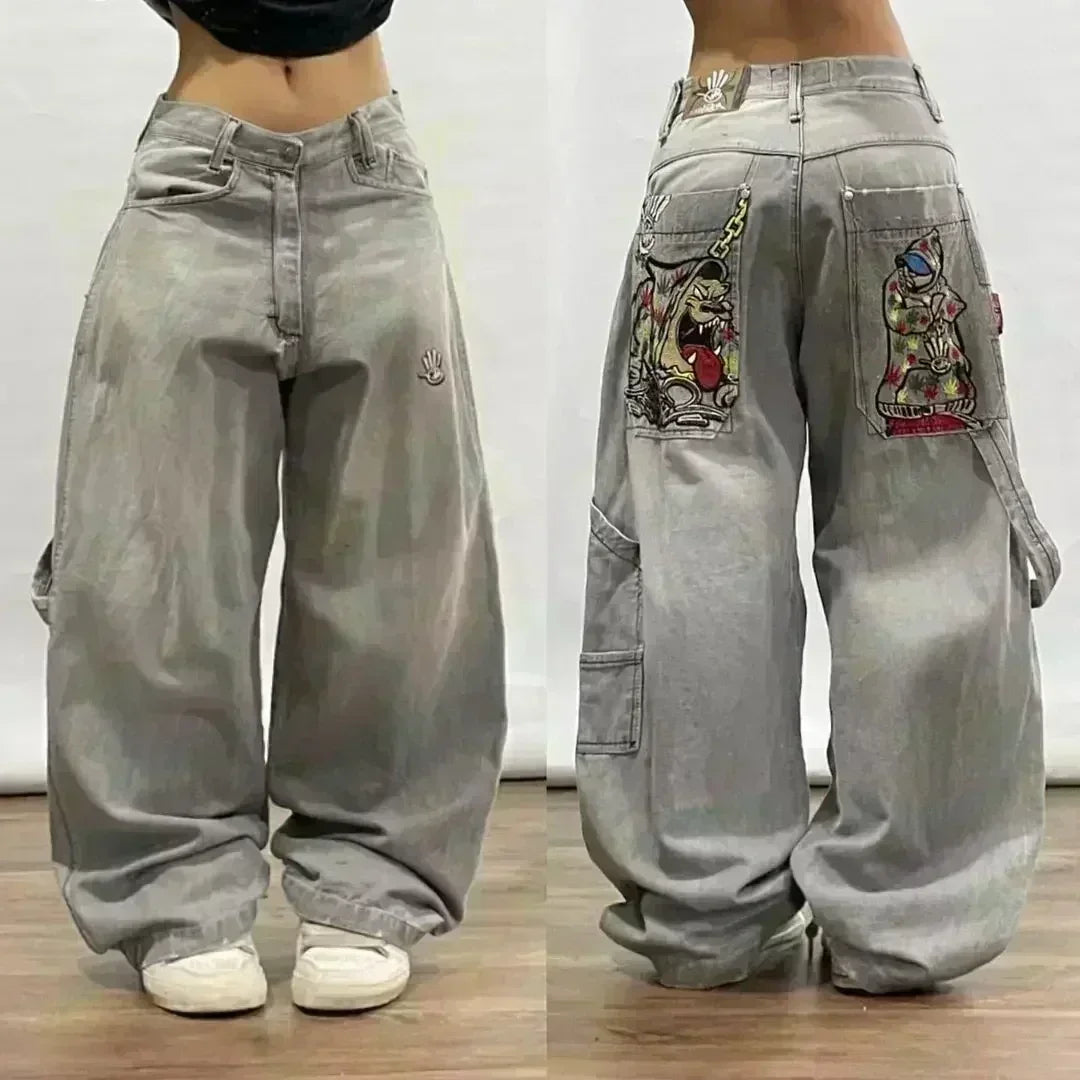 American Street Trend Letter Embroidered Loose Jeans