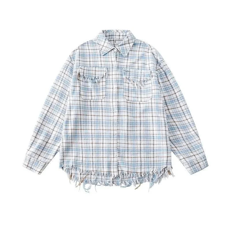 Vintage American Style Fringe Plaid Shirt