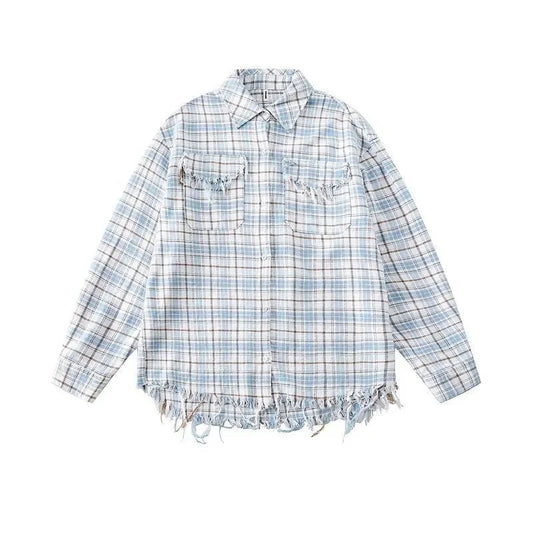 Vintage American Style Fringe Plaid Shirt