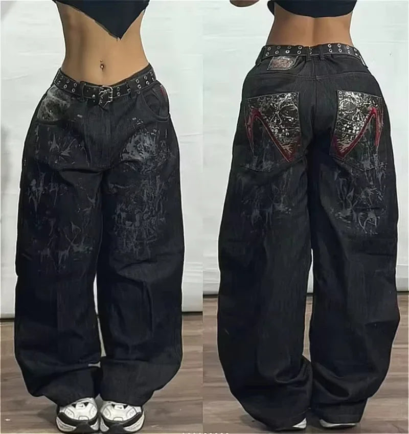 American Street Trend Letter Embroidered Loose Jeans