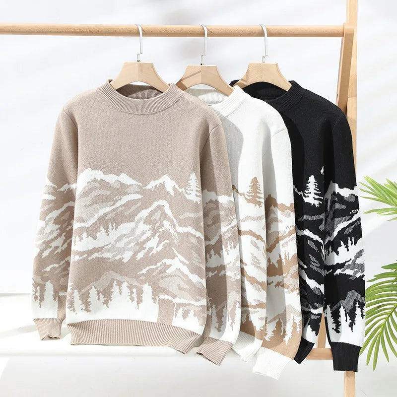 Men Knitwear Retro Street Print Sweater