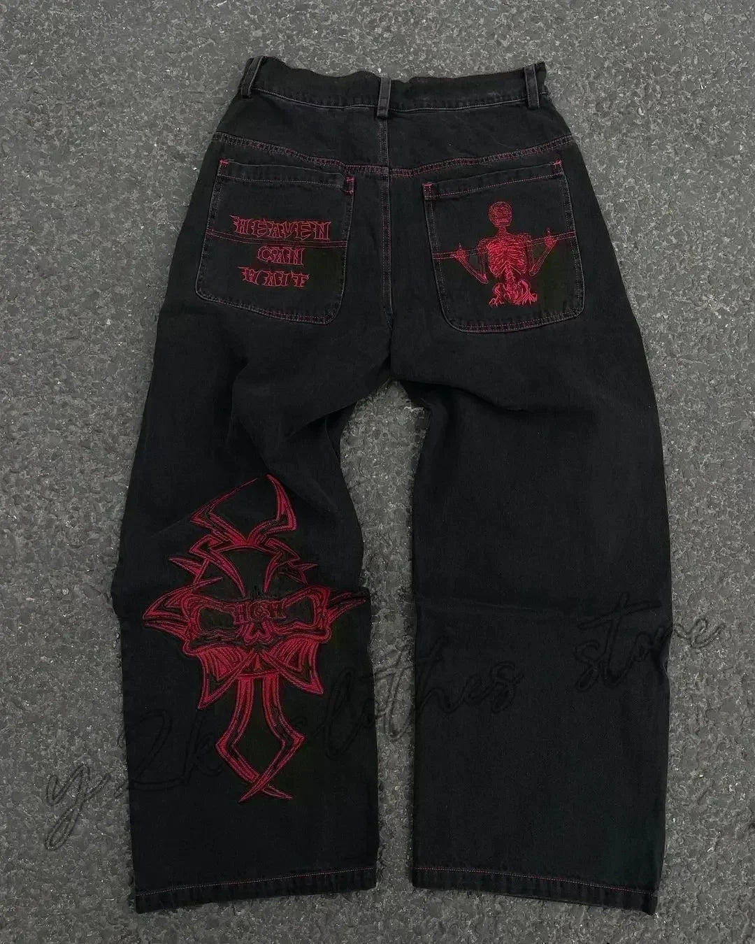 American Street Trend Letter Embroidered Loose Jeans