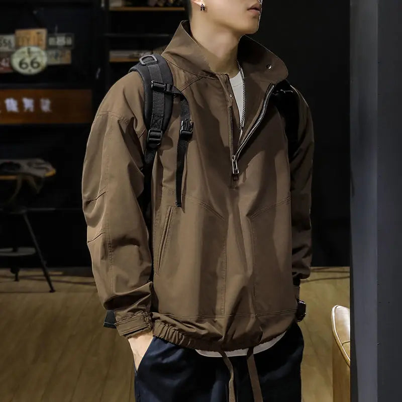 Retro Work Suit Men's Half Zipper Jacket