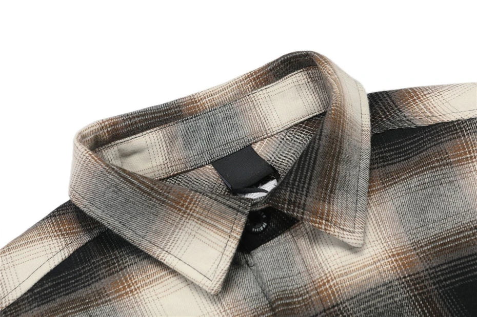 Vintage Plaid Shirts Men Streetwear
