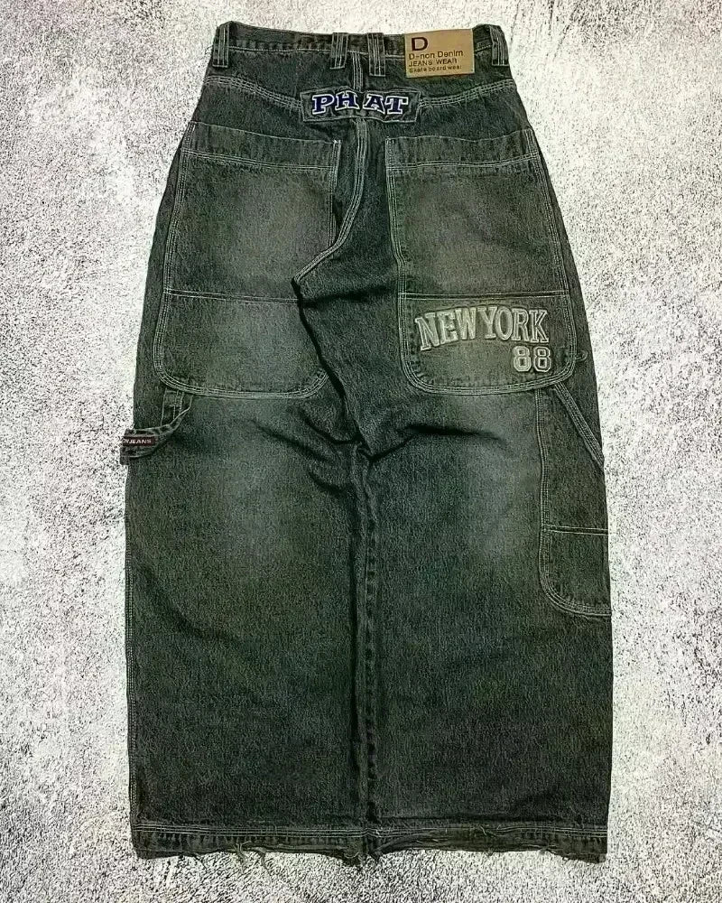American Street Trend Letter Embroidered Loose Jeans