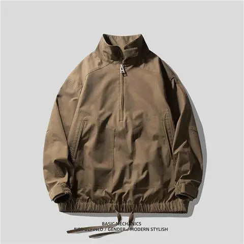 Retro Work Suit Men's Half Zipper Jacket